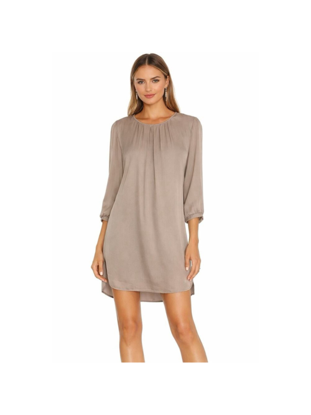 Brochu Walker Flowy Pleated Beige Shift 100% Silk Dress NWT S